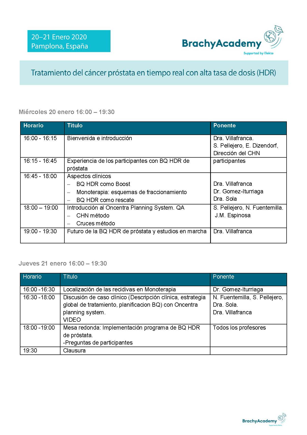 Spanish Agenda HDR Prostate Pamplona 2021 BrachyAcademy